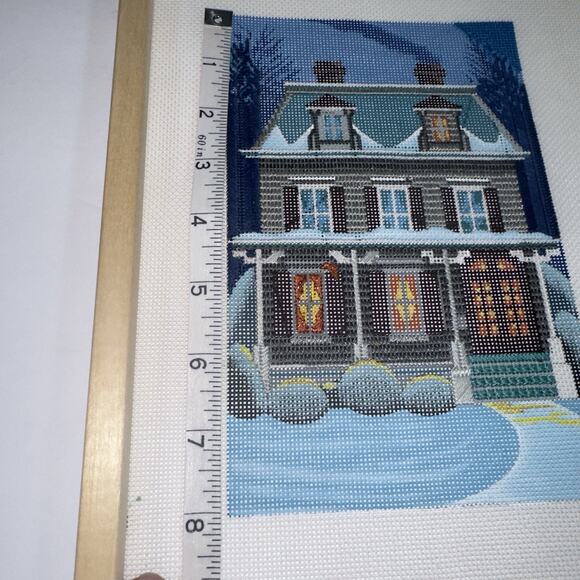 Peter Ashe Hand-Painted Needlepoint Canvas Victorian House Snowy Incomplete - Picture 13 of 16